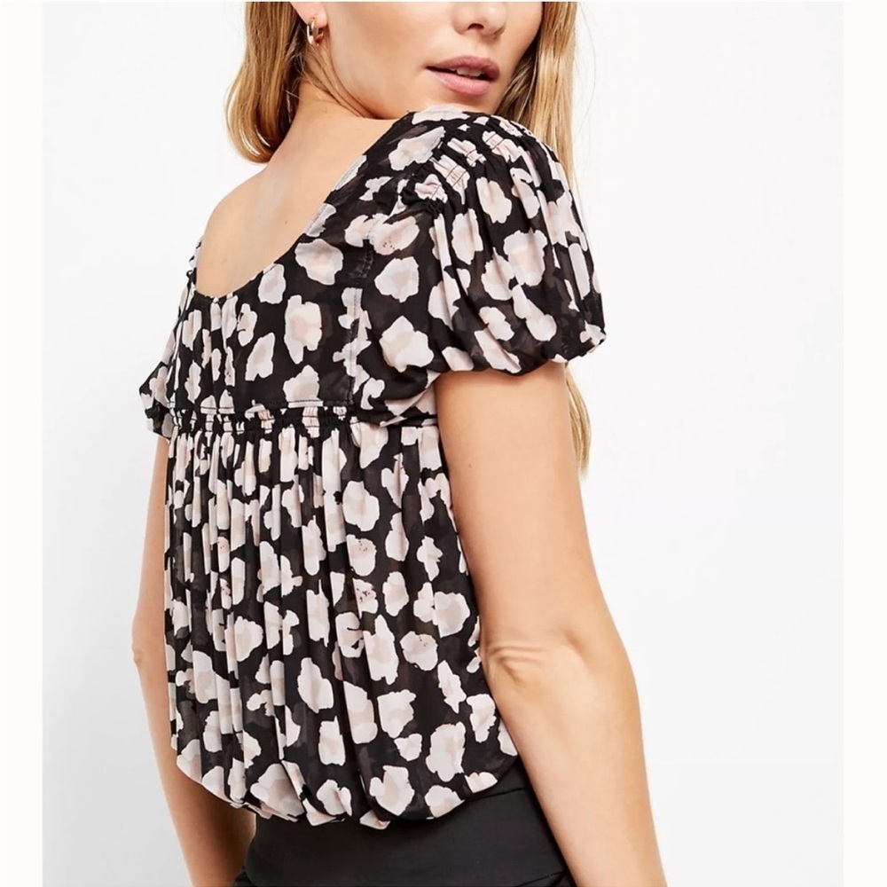 Free People Meg’s leopard print crop top black pink bubble hem mesh - Picture 2 of 10